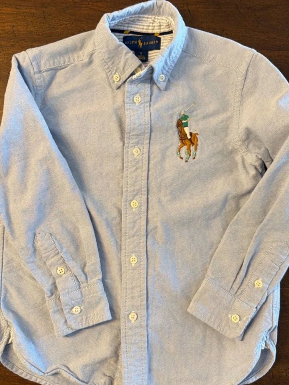 RALPH LAUREN Boys Big Pony Oxford Shirt Size 5 Blue Chambray Preppy